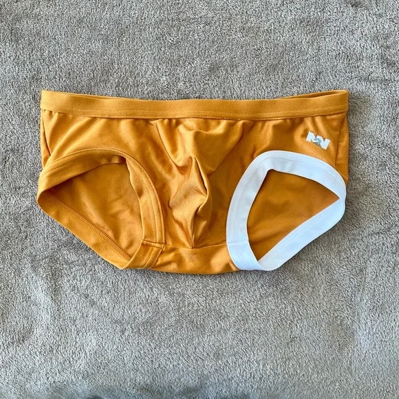 Men's Low Rise Square Cut Swim Trunks by N2N, unlined, orange - Picture 2 of 6